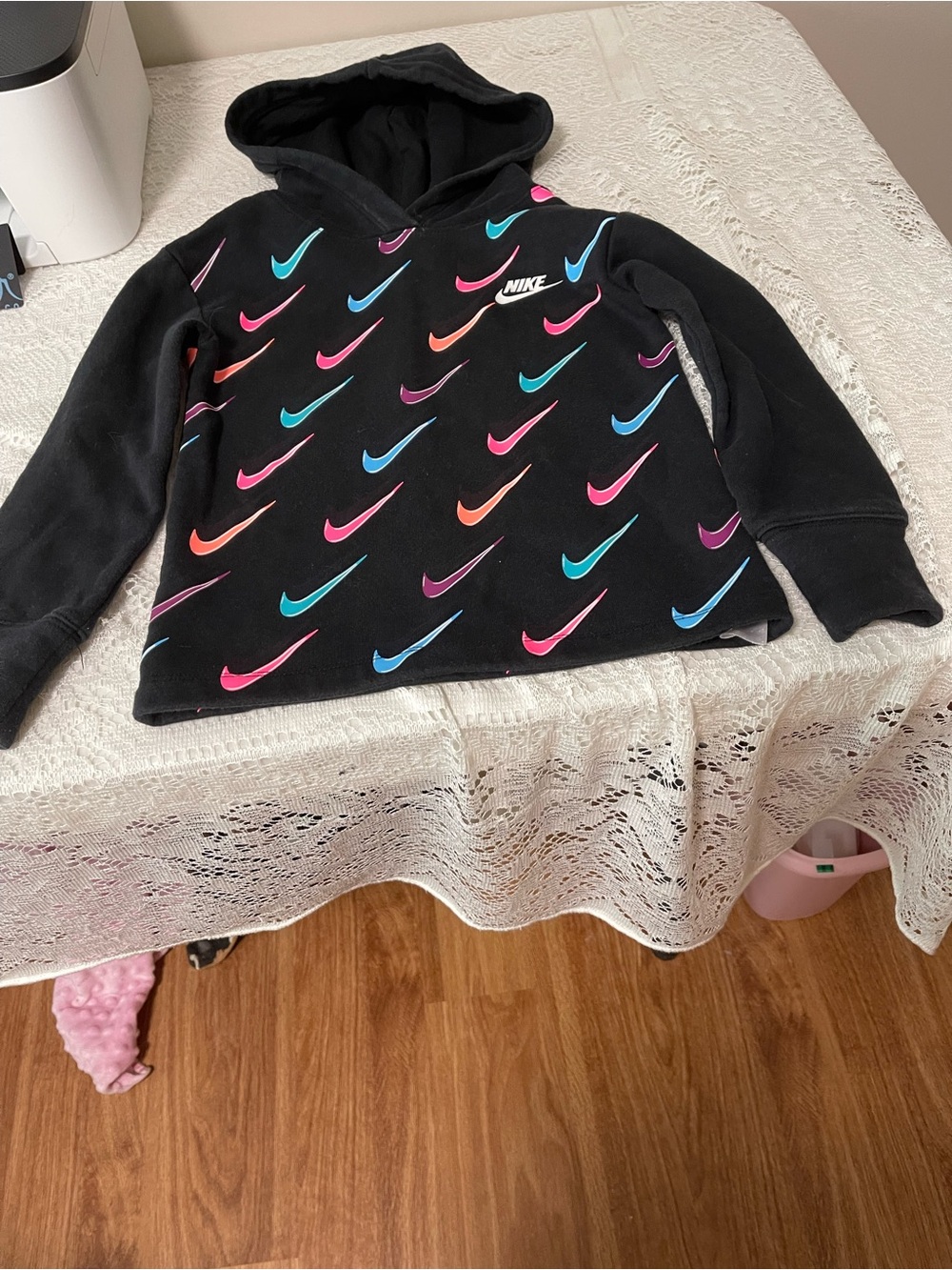 Nike Kids Black Hoodie with Pink, Teal, Blue & Orange Swooshes